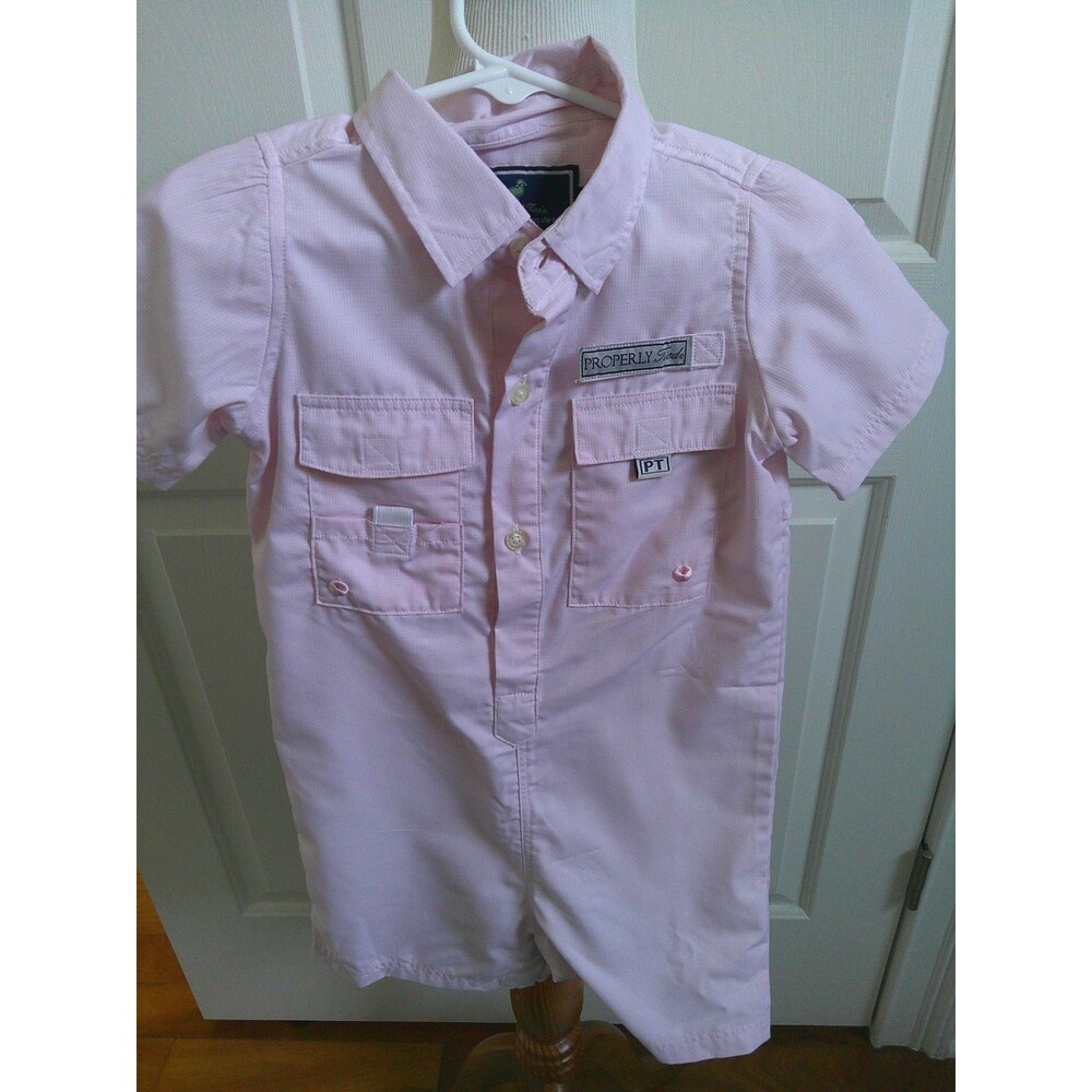 Properly Tied infant Pink tiny  Stripe  Shortall Size 18  Months fishing shirt